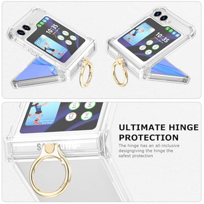 Case for Samsung Galaxy Z Flip 6 Case with Ring Shockproof Kickstand Hinge Protection Phone Cover for Samsung Galaxy Z Flip 6 5G(Crystal) - color: Crystal