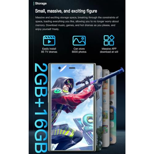 Yoidesu S23 Pro Smartphone, 3in 3D Glass Super Small Cell Phone, Dual SIM 2GB 16GB ROM for Android 8.1 Ultra Thin Mobile Phone, 1000mAh The World's Smallest Backup Phone - color: Black