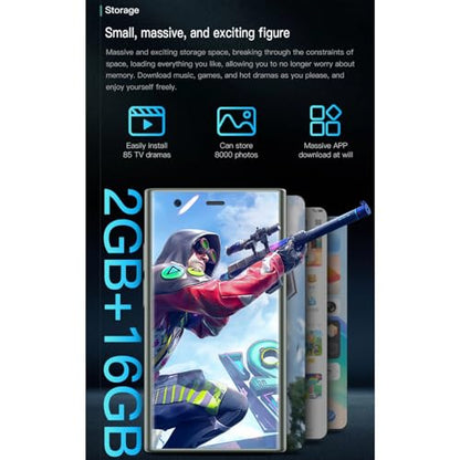 Yoidesu S23 Pro Smartphone, 3in 3D Glass Super Small Cell Phone, Dual SIM 2GB 16GB ROM for Android 8.1 Ultra Thin Mobile Phone, 1000mAh The World's Smallest Backup Phone - color: Black