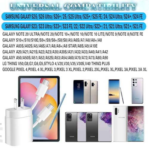 Samsung Super Fast Charger,Samsung Charger Fast Charging Block,3Pack 25WSamsung USB C Wall Charger,10FT Quick USB C Cable for SamsungGalaxy S26 Ultra/S26/S25+/S24/S23/S22/S21/Z Fold 8/7/6,Z Flip 8/7/6 - color: White, size: 10FT 3Pack