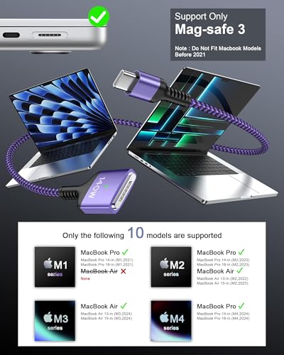 140W MagSafe 3 Cable 6.6ft, Mac Charging Cable for Apple MacBook Pro/Air - color: Purple