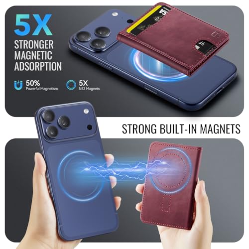 Strapurs Strong Magnetic Wallet Card Holder for MagSafe Phones and Cases, Slim PU Leather Detachable Phone Wallet with 6 Card Slots RFID Blocking for iPhone 17/16/15/14/13/12/Pro/Max/Plus – Burgundy - color: Burgundy