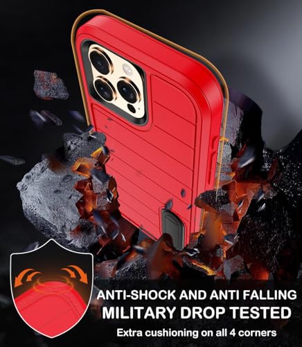 for iPhone 16 Pro Case with Screen Protector,Built-in Invisible Kickstand,Heavy Duty Shockproof Drop Protection Military Grade Tri-Layer Rugged Durable Cell Phone Cover for Apple 16 Pro 6.3"(Red) - color: Red