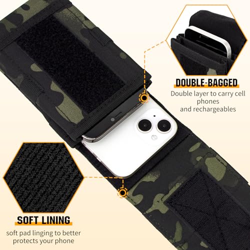 Dual Tactical Phone Pouch Molle Phone Holster Double Capacity Holder Universal Utility EDC Pouch for iPhone 17 Pro Max/17 Pro/16 Pro Max/16 Pro/15 Pro Max/15 - color: Black Camo
