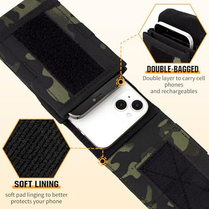 Dual Tactical Phone Pouch Molle Phone Holster Double Capacity Holder Universal Utility EDC Pouch for iPhone 17 Pro Max/17 Pro/16 Pro Max/16 Pro/15 Pro Max/15 - color: Black Camo