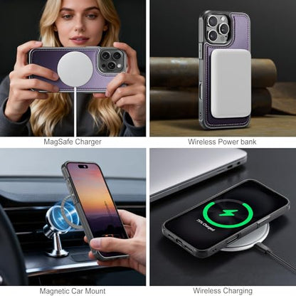 WJX for iPhone 16 Pro MagSafe Wallet Case, 2-in-1 Detachable Luxury Card Holder, Universal MagSafe Compatible, RFID Blocking, Shockproof Kickstand Slim Cover， Grape Purple - color: Grape purple, size: iPone 16 Pro