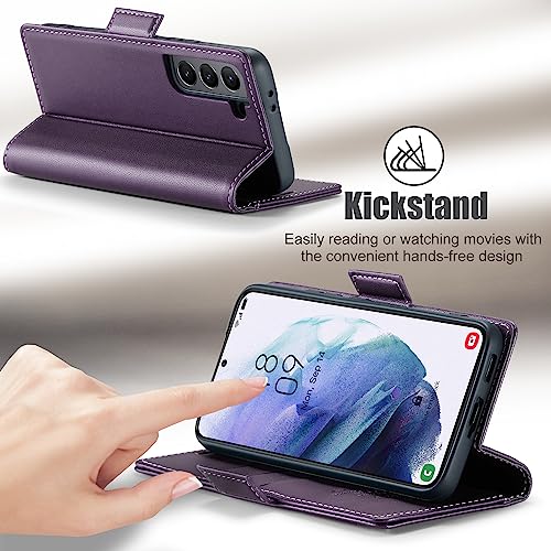 Samsung Galaxy S21 FE 5G Leather Flip Case Wallet with Card Holder, RFID Blocking Kickstand, Purple - color: Fashion Purple, size: S21 FE 6.4"