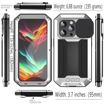 Lunivop for iPhone 15 Pro Max Case Heavy Duty Protection Rugged Screw Full Body Military Grade Metal Rubber with Stand Hard Built in Screen Protector Phone for iPhone 15 ProMax Case Silver - color: Silver
