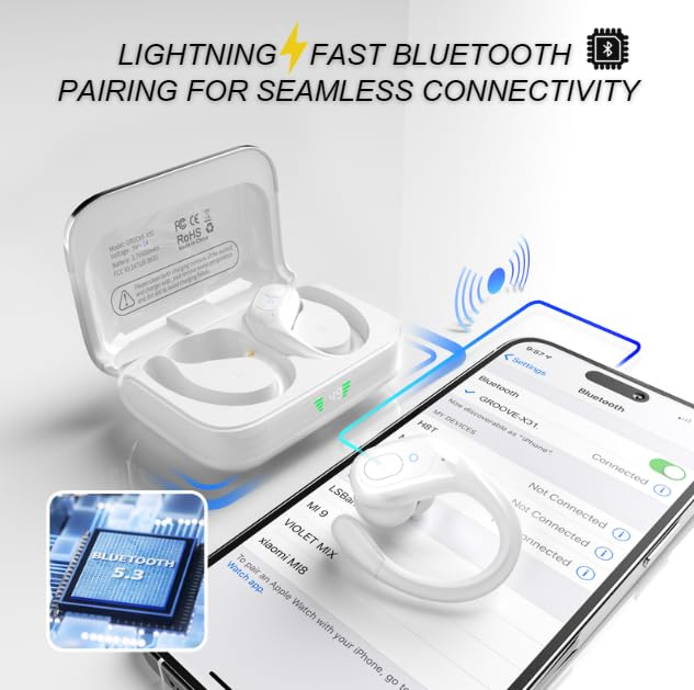 Groove Wireless Bluetooth Earbuds Over Ear Electronics | 4-in-1 Kit | Includes (2) Ear Buds (1) Rechargeable Case with Cable (1) Wireless Charging Pad for Mobile Phone (1) Travel Bag | Travel Kit - color: White
