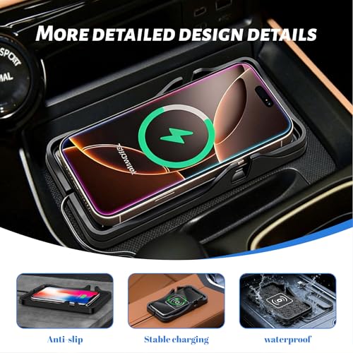 Non Slip Wireless Charger Mat for Mazda CX-3 CX-5 CX-30 CX-50 CX-7 CX-9 CX-70 CX-90 MX-30 Tribute 2001-2026, Type-C/USB Car Wireless Charger Non-Slip Phone Charging Wireless Car Charger