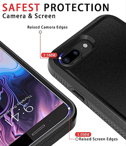 Diverbox Case for iPhone 8 Plus & 7 Plus - Tempered Glass Screen Protector, Shockproof & Dropproof Heavy Duty Protection (Black) - color: Black-2in1
