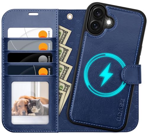 OCASE for iPhone 16 Plus Case Detachable Wallet Case with Card Holder, 2 in 1 Pu Leather Flip Folio with RFID Blocking Stand Wrist Strap Shockproof Phone Cover 6.7 Inch 2024, Blue | Magnetic 2 in 1 Wallet, RFID Blocking Flip Case, PU Leather Case, Kicksta
