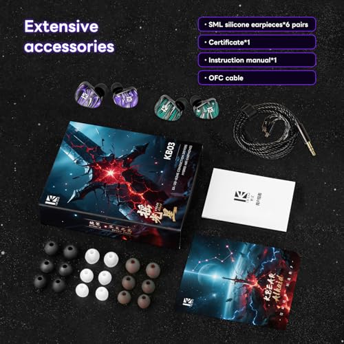KBEAR Alkaid KB03 in Ear Monitor Headphones, Wired Gaming Earbuds 1DD 1BA 1Bone Conduction Hybrid IEM Earphones, Beryllium-Coated Dynamic, 3D Printed Resin Cavity in Ear Monitor for Musician, Purple - color: Purple