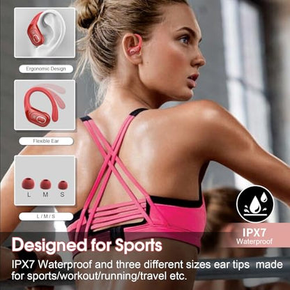 Wireless Earbuds 75H Bluetooth 5.4 Sport Headphones with Earhooks, Red - color: Red