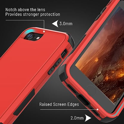 X-belmox Heavy Duty Phone Case for iPhone SE 2022 (3rd Gen) with Glass Screen Protector, 3 in 1 for iPhone SE 2020 Case [Shockproof] Rugged Protective [Drop Proof] iPhone 7/8 case 4.7" -Red/Black - color: Red/Black