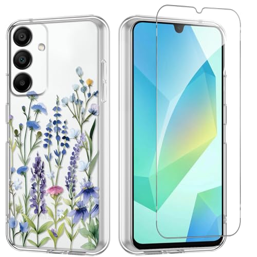 Flower Phone Case Floral for Samsung Galaxy A16 5G 6,7'' with Screen Protector, Clear Transparent Phone Cover Slim Soft Shockproof Anti-Scratch Drop Protection Funda for Girls Women, 03 - color: Flower 03, size: Samsung Galaxy A16 5G