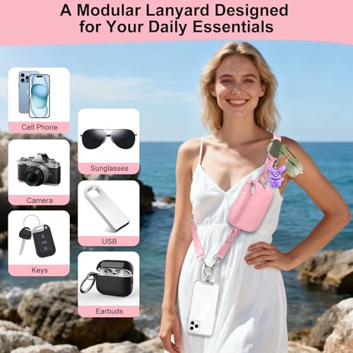 Phone Lanyard Crossbody with Detachable RFID Wallet (Pink) - color: Pink, size: Medium