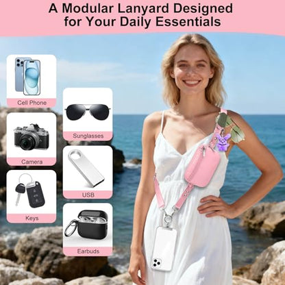 Phone Lanyard Crossbody with Detachable RFID Wallet (Pink) - color: Pink, size: Medium