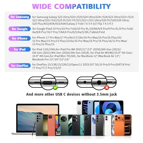 USB C Headphones Wired for iPhone 18 Pro Max Duo 17 Air 16 15 Plus/iPad - color: GradPurple