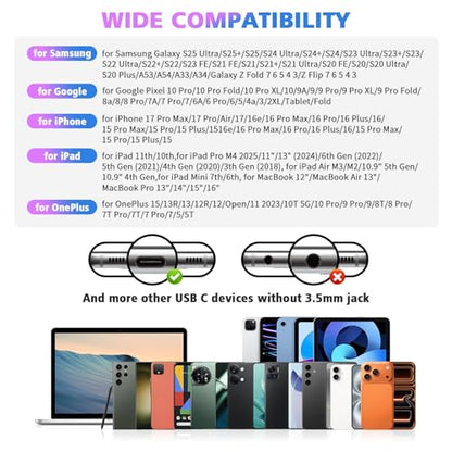 USB C Headphones Wired for iPhone 18 Pro Max Duo 17 Air 16 15 Plus/iPad - color: GradPurple