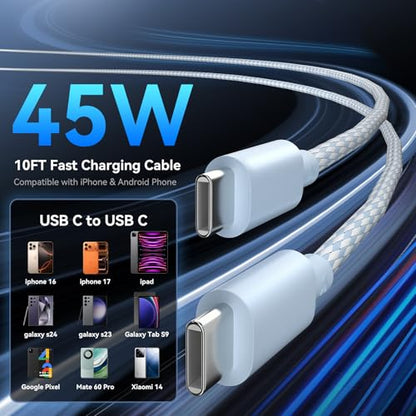 Phone 17 16 Pro Max Charger Fast Charging, 45W Super Fast USB C Charger Block with 10FT Nylon Braided Charging Cable for 17 16 Pro Max/17 16 Pro/16 Plus,15 Pro Max/15 Pro/15, Android Phone-Blue - color: blue+gray, size: 10 Ft
