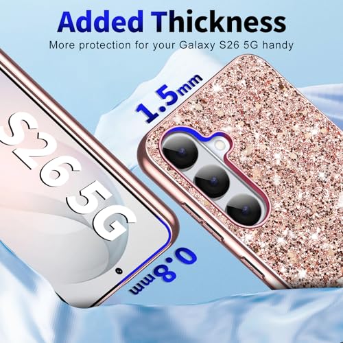 Galaxy S26 Glitter Case for Samsung Galaxy S26 5G Phone Case for Women Girls, Slim Ultra Thin Matte Back Shockproof Full Body Protective Cover for Samsung S26 5G, Crystal Bling Case, 2026 (Rose Gold) - color: Rose Gold