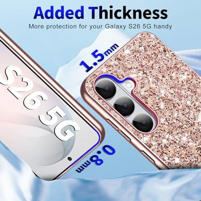 Galaxy S26 Glitter Case for Samsung Galaxy S26 5G Phone Case for Women Girls, Slim Ultra Thin Matte Back Shockproof Full Body Protective Cover for Samsung S26 5G, Crystal Bling Case, 2026 (Rose Gold) - color: Rose Gold
