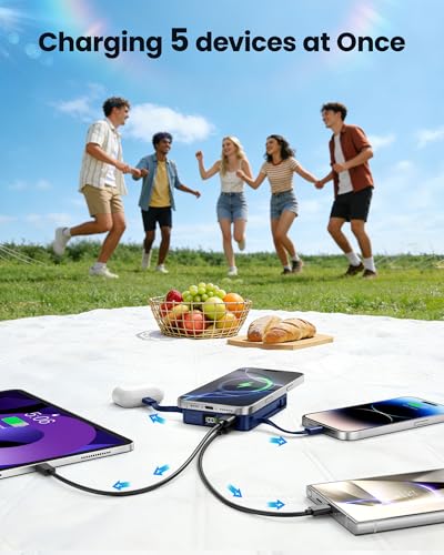 Magnetic Portable Charger, Power Bank Fast Charging 22.5W 10000mAh, Portable Charger with Built in Cable, for Magsafe Battery Pack Compatible with iPhone 17/16/15/14/13/12 Pro/Pro Max, Samsung Blue