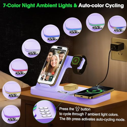 Dual Phone Foldable Wireless Charging Station for Apple, Couple&Family Use - color: Purple