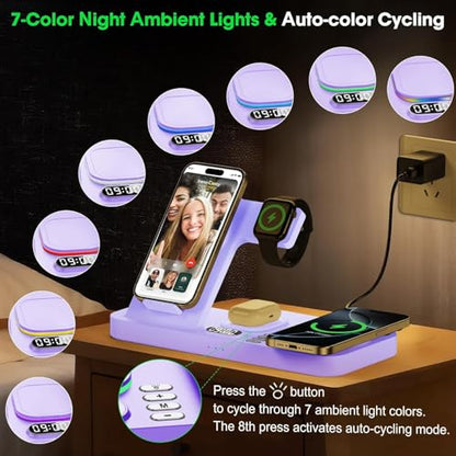 Dual Phone Foldable Wireless Charging Station for Apple, Couple&Family Use - color: Purple
