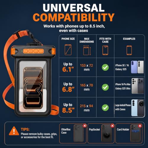 Sinkry Waterproof Phone Pouch Holder Underwater Dry Bay Case Outdoor Sports for Swimming Diving Floating Black