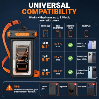 Sinkry Waterproof Phone Pouch Holder Underwater Dry Bay Case Outdoor Sports for Swimming Diving Floating Black