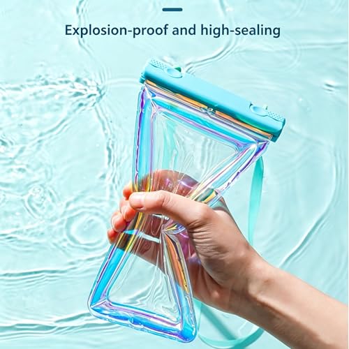 Air Float Waterproof Phone Case, Rainbow Holographic Laser TPU Touch Responsive Phone Pouch for Pool Beach Snorkeling Cruise (White) - color: White