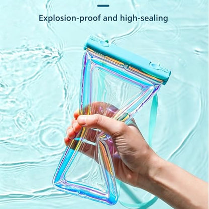 Air Float Waterproof Phone Case, Rainbow Holographic Laser TPU Touch Responsive Phone Pouch for Pool Beach Snorkeling Cruise (White) - color: White