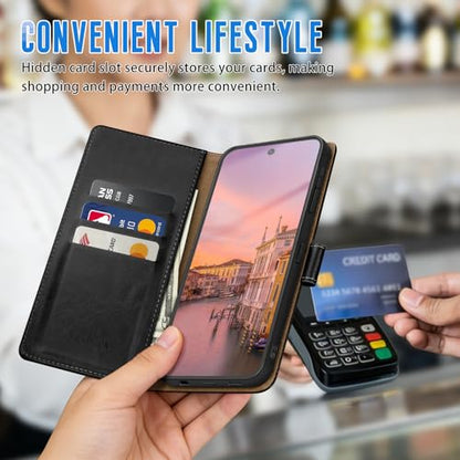 Wallet Case for Samsung Galaxy S25 Ultra, Black | RFID-Blocking Card Holder, Kickstand, Magnetic Closure, PU Leather Folio Flip Cover, Protective Women Men Cases - color: Black, size: Samsung Galaxy S25 Ultra