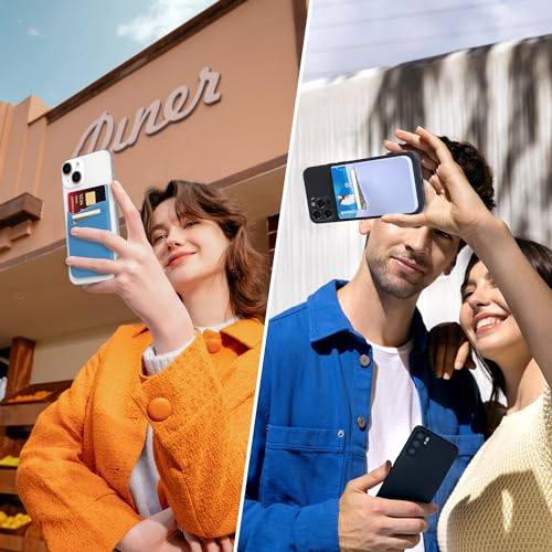 SHANSHUI Phone Card Holder Stick on, CellPhone Silicone Sticky Wallet Sleeve Pocket Business ID Credit Card Comptible for iPhone, Android & Most Smartphones - 5 Pack - color: Black+Blue+Celeste+Sierra+Navy Blue