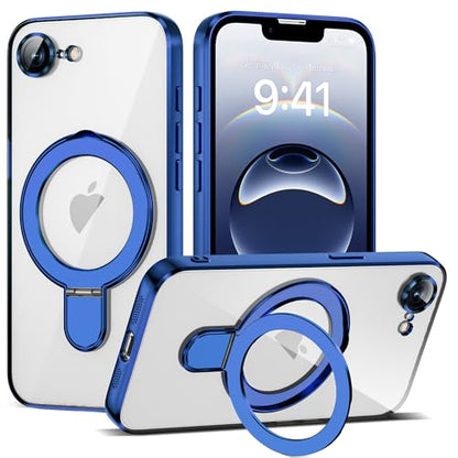 Plating Clear Phone Case for iPhone 17E/16E with Stand 6.1", Blue - color: Blue, size: Iphone 16E