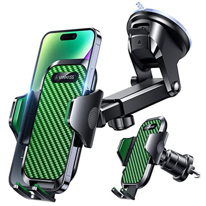 VANMASS Car Phone Holder Ultimate Military-Grade Strongest Suction & Clip Windshield Dash Best Strongest Cell Phone Automotive Dash Gauge Accents for iPhone 18 Pro Max 17 16 15 14 Green - color: Green