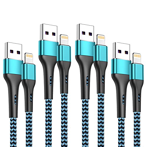 iPhone Charger 4Pack 7inch, [Apple MFi Certified] Short Lightning Cable 7inch, iPhone Charging Cord Fast Charging Cable for iPhone 13 12 Pro Max Mini 11 Pro XS XR X 10 8 7 Plus 6s 6 SE iPad iPod-Blue