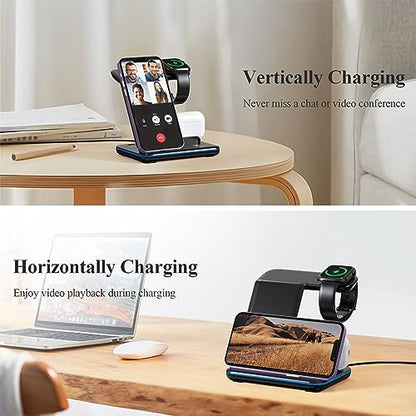 Minthouz Phone Wireless Charger, 18W Fast Charging Station for iWatch (Watch Charger is NOT included), AirPods, Wireless Charger Stand Compatible with iPhone 15/14/13/12/11 Series (with QC3.0 Adapter)