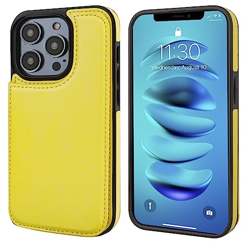 ONETOP for iPhone 14 Pro Wallet Case with Credit Card Holder,Yellow | Kickstand,ID/Cash Holder,Case Wallet with Card Slots,Double Magnetic Clasp,Durable PU Leather Shockproof Cover for Women Men - color: Yellow