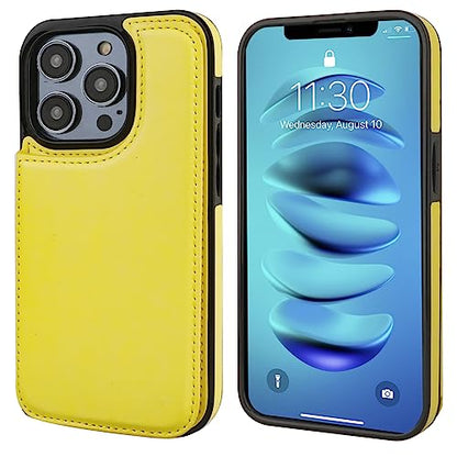 ONETOP for iPhone 14 Pro Wallet Case with Credit Card Holder,Yellow | Kickstand,ID/Cash Holder,Case Wallet with Card Slots,Double Magnetic Clasp,Durable PU Leather Shockproof Cover for Women Men - color: Yellow