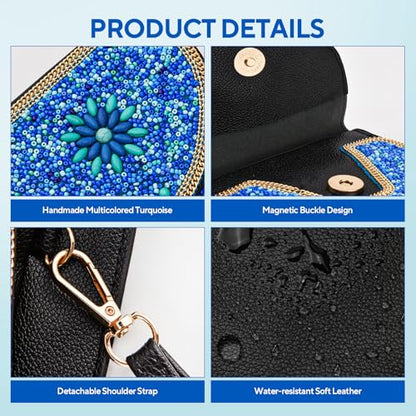 Small Beaded Crossbody Bag for Women, Boho Cell Phone Shoulder Purse Wallet with Handcrafted Colorful Beads - color: Eye-blue