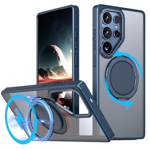360 Rotatable Magnetic Stand for Samsung Galaxy S25 Ultra Case with Ring Kickstand, Compatible with Magsafe,Military Grade Shockproof Translucent Protective Case - 6.9 inch,Blue - color: Blue, size: For Samsung Galaxy S25 Ultra