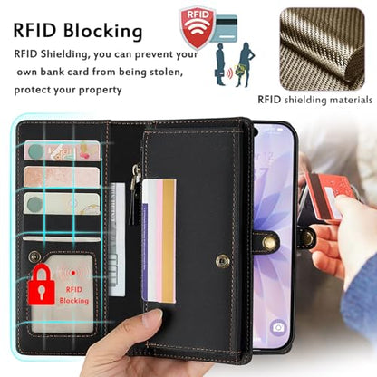 for Wallet Case Compatible with iPhone 17 Air,Multi-Function Detachable 2 in 1 Magnetic iPhone 17 Air Case Wallet,Flip Strap Zipper Card Holder Phone Case with Shoulder Straps (Black) - color: Black, size: iPhone 17Air