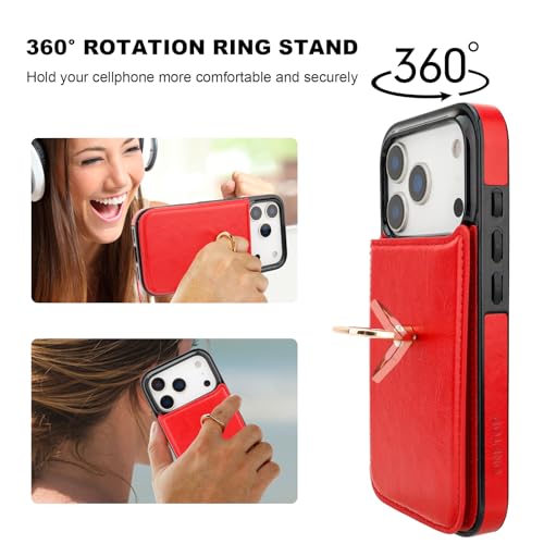 ONETOP for iPhone 18/17 Pro Wallet Case with Credit Card Holder,Red - color: Red