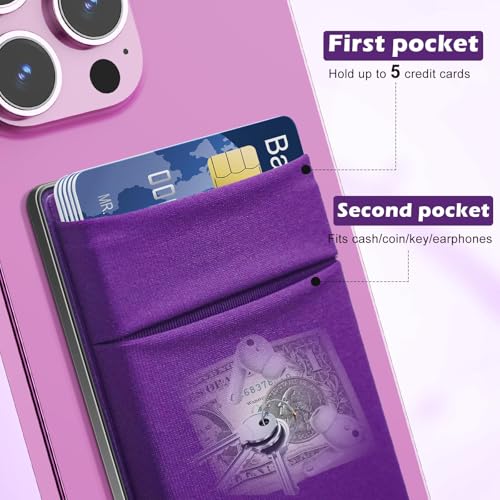 CloudValley Magnetic Wallet Compatible with MagSafe for iPhone 17/16/15/14/13/12 Series, 5 Card Stick on Back of Phone Credit Cards& ID Card Cell Phone Card Holder for Phone Case with Mag-Safe, Purple - color: DarkPurple