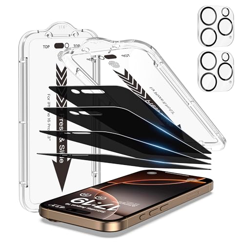 EZ-GLAZ-4+2 Pack for iPhone 16 Pro Privacy Screen Protector (6.3") - size: iPhone 16 Pro