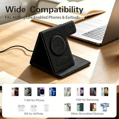 Tongyangat 3 in 1 Foldable Wireless Charging Station, Black - color: Black