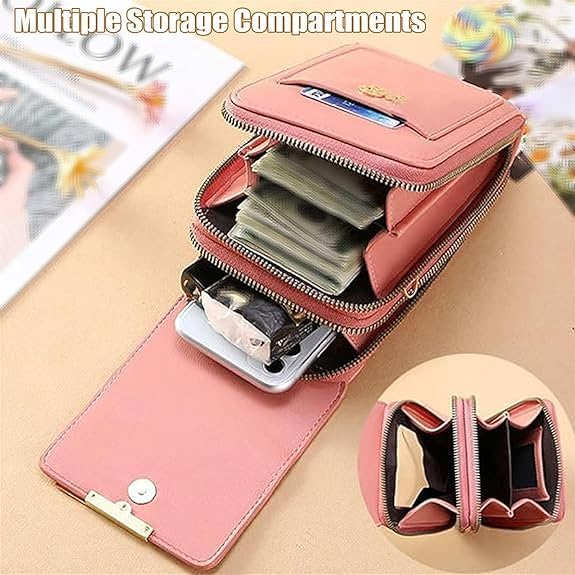 Touchscreen Phone Crossbody Bag, Women's Touch Screen Mobile Phone Messenger bag, Anti Theft Leather Bag - color: Blue